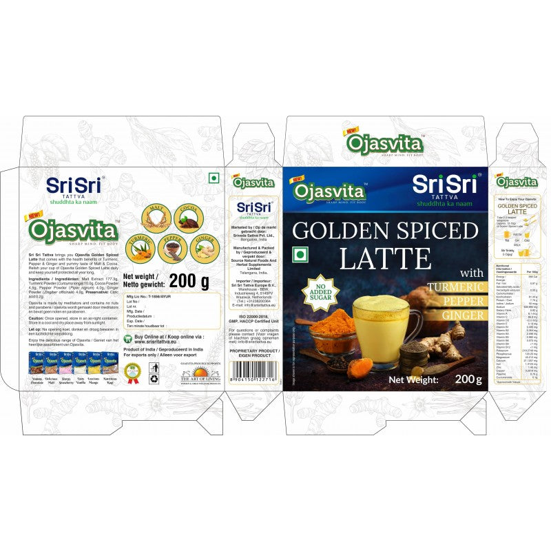 Auksinė prieskoninė Latte Ojasvita su ciberžole, pipirais ir imbieru, Sri Sri Tattva, 200g